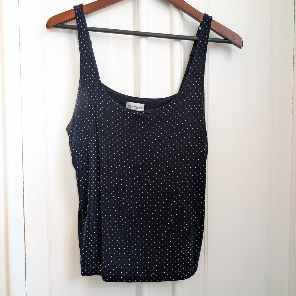Chico's Travelers Black and White Polka Dot Tank Top Size 2